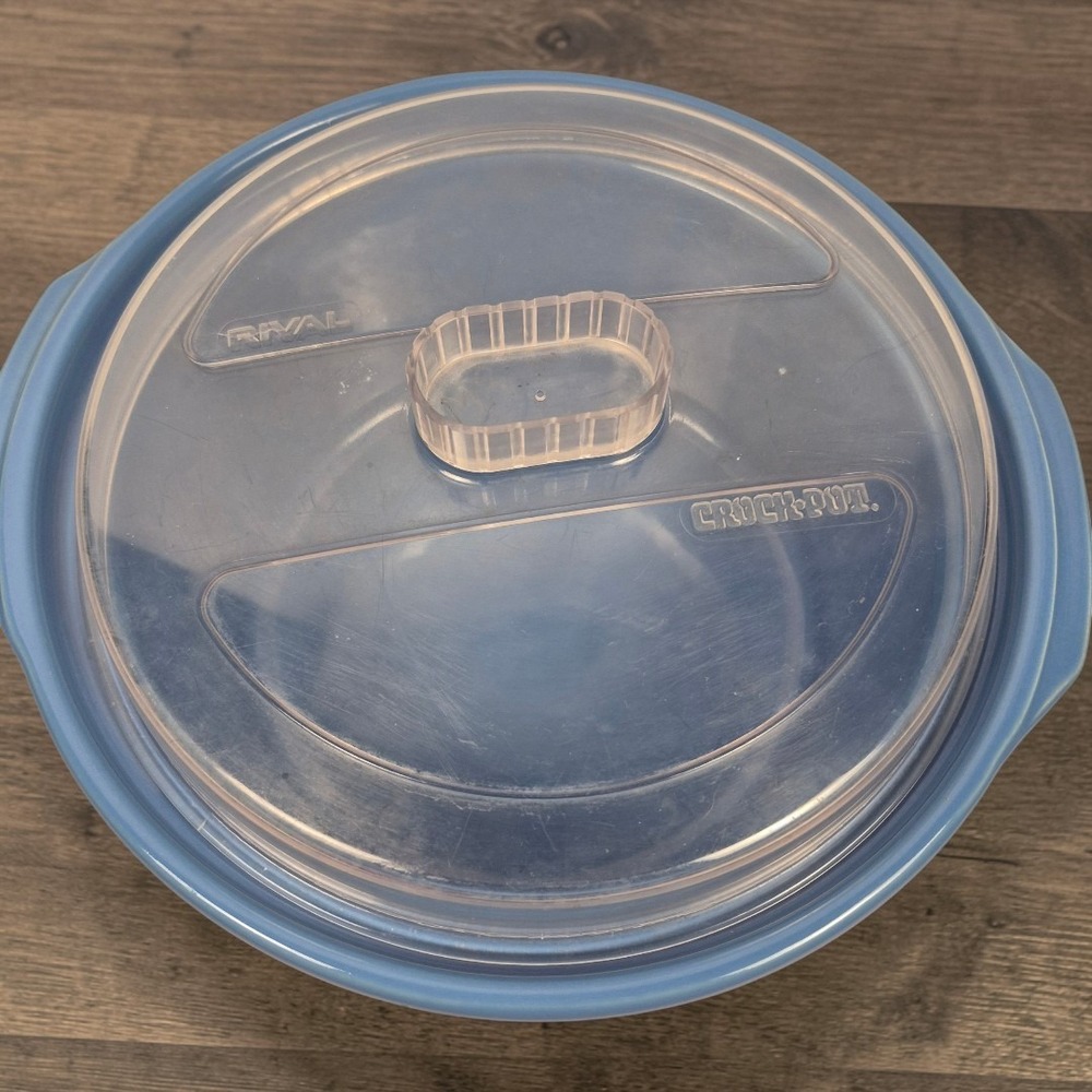 Vintage Rival Crockpot 3350 OEM Ceramic Blue Crock Insert And 10" PLASTIC LID - Picture 2 of 5